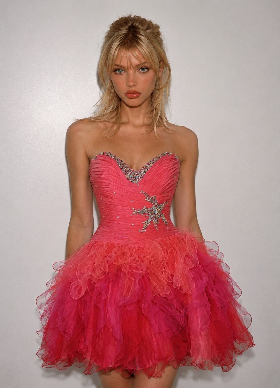 Vintage Let's Fashion Y2K Pink Tulle Ruffle Mini Dress Juniors S MSRP $140